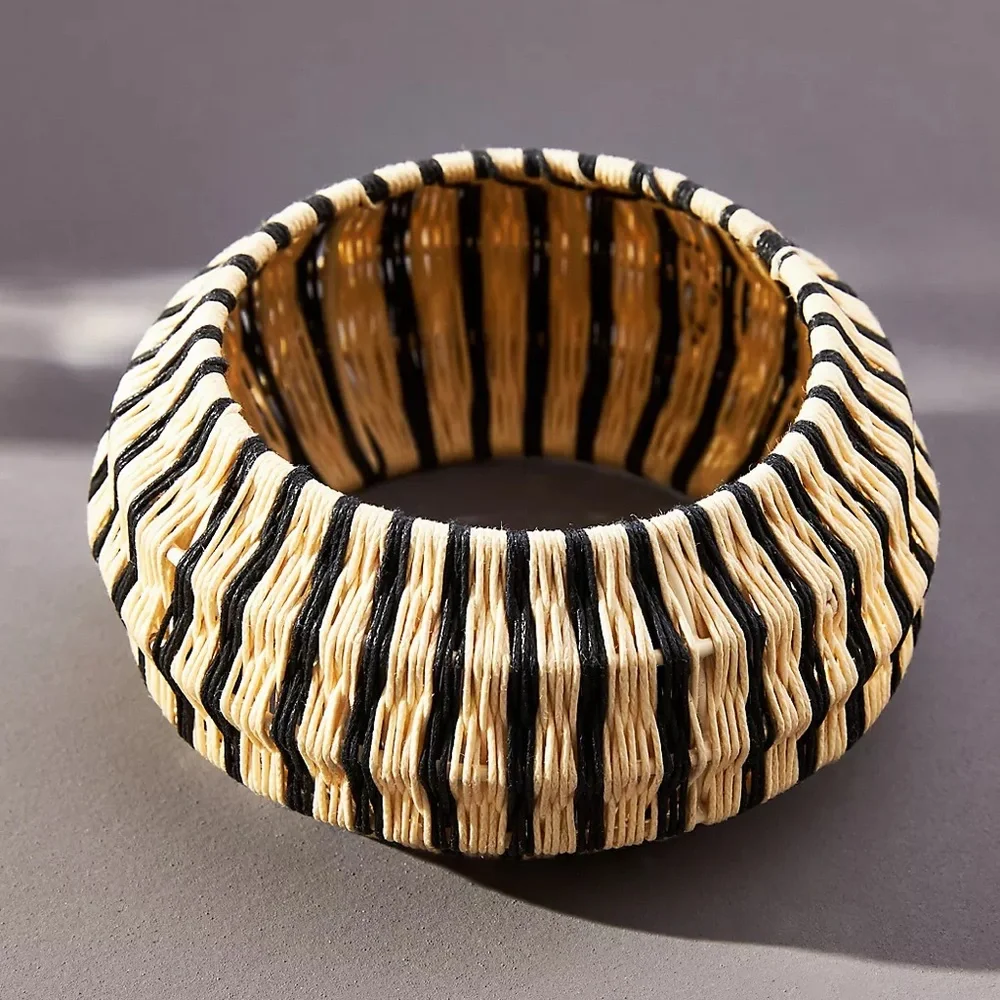 Anthropologie Rosamund Woven Bangle - Cream and Black Stripe